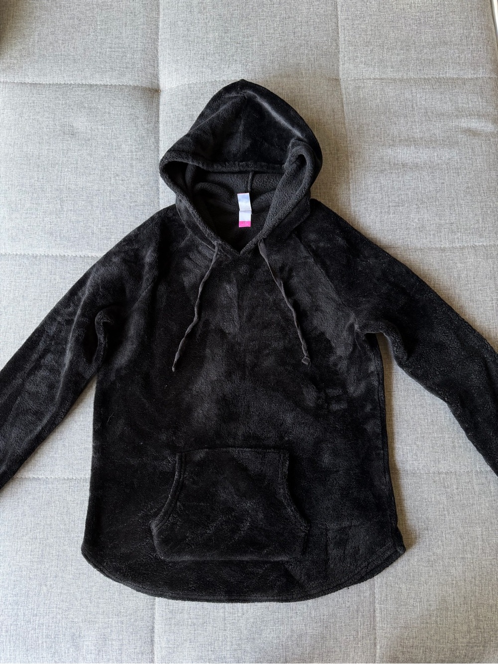 Kids Plush Black Hoodie Sweatshirt - Soft Pullover